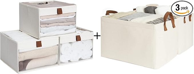 StorageWorks Closet Storage Bins with Clear Window 3 pack, Metal Storage Baskets For Shelves With Frame, Rectangle Storage Bins by StorageWorks