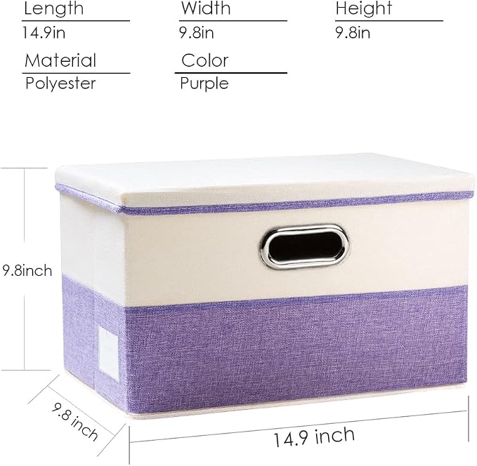 Collapsible Storage Bin with Lid [3-Pack] Fabric Foldable Storage Box Organizer Container Basket Cube with Cover for Home Bedroom Closet Office Nursery Purple&Cream(14.9x9.8x9.8) - Image 4