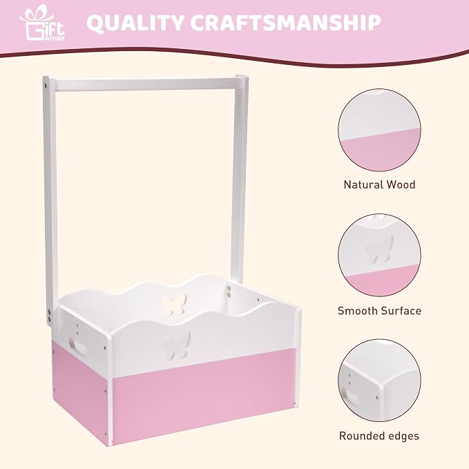 GiftAmaz Pink Wooden Baby Shower Crate Closet, Baby Storage Crate with Handle, Baby Shower Gifts Basket, Baby Welcome Box for Newborn Girls, Pregnancy Gifts for New Parents - Image 6