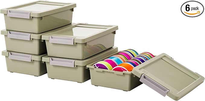 IRIS USA Storage Bins with Lids |Made in USA| 2 Qt - (6-Pack) - Sage Green | Sensory Craft Organizers, Plastic Clip Box Totes, Flat Containers for Organizing Paper, Office, Art & Study Supplies by IRISUSA