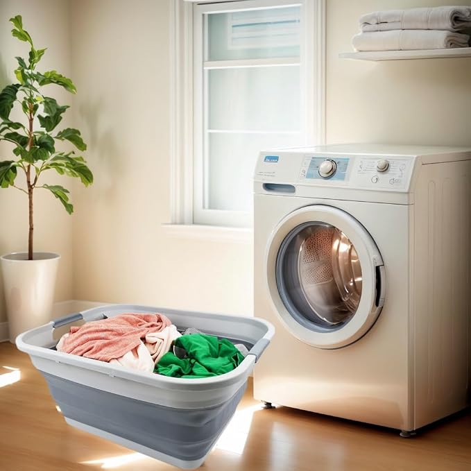 SAMMART 41L (10.8 gallon) Collapsible Plastic Laundry Basket - Foldable Pop Up Storage Container/Organizer - Space Saving Hamper/Basket, Water capacity: 32L(8.4 gallon) (Grey (Set of 2)) - Image 4