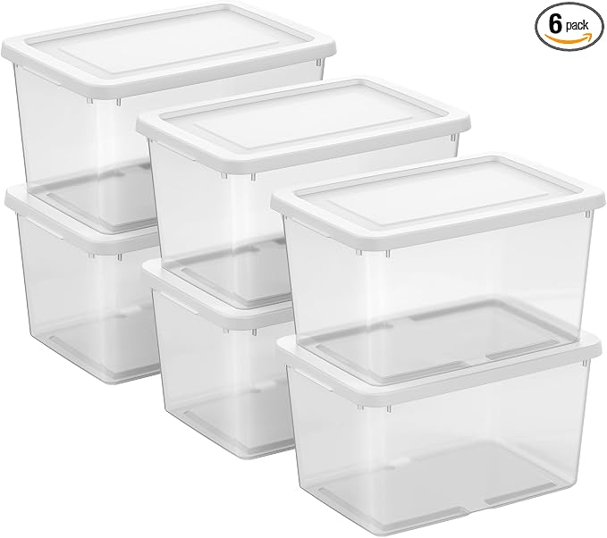 Sterilite Storage Box, Stackable Clear Plastic Bins, 20 Quart, 6-Pack | Heavy-Duty Organizing Containers with Snap-On Lids for Closet, Bathroom, and Office by Sterilite