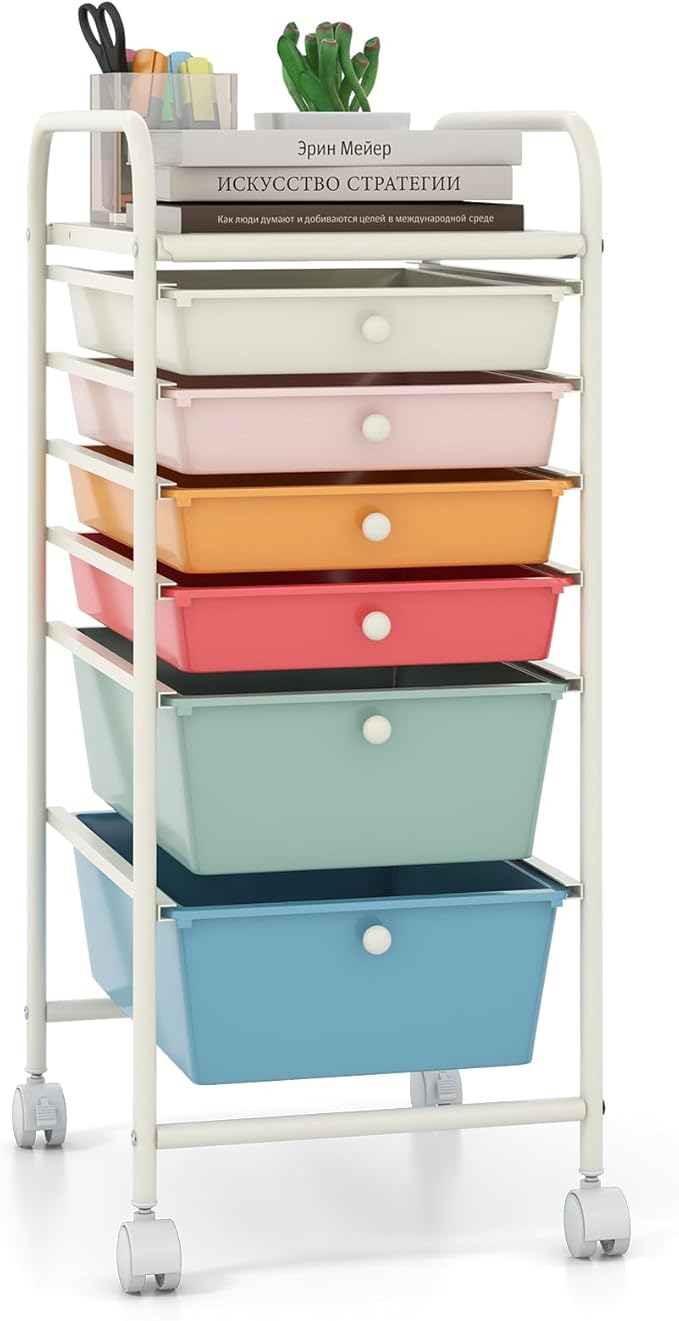 Giantex 6 Storage Drawer Cart Rolling Organizer Cart for Tools Scrapbook Paper Home Office School Multipurpose Mobile Utility Cart (Macaron) by Giantex