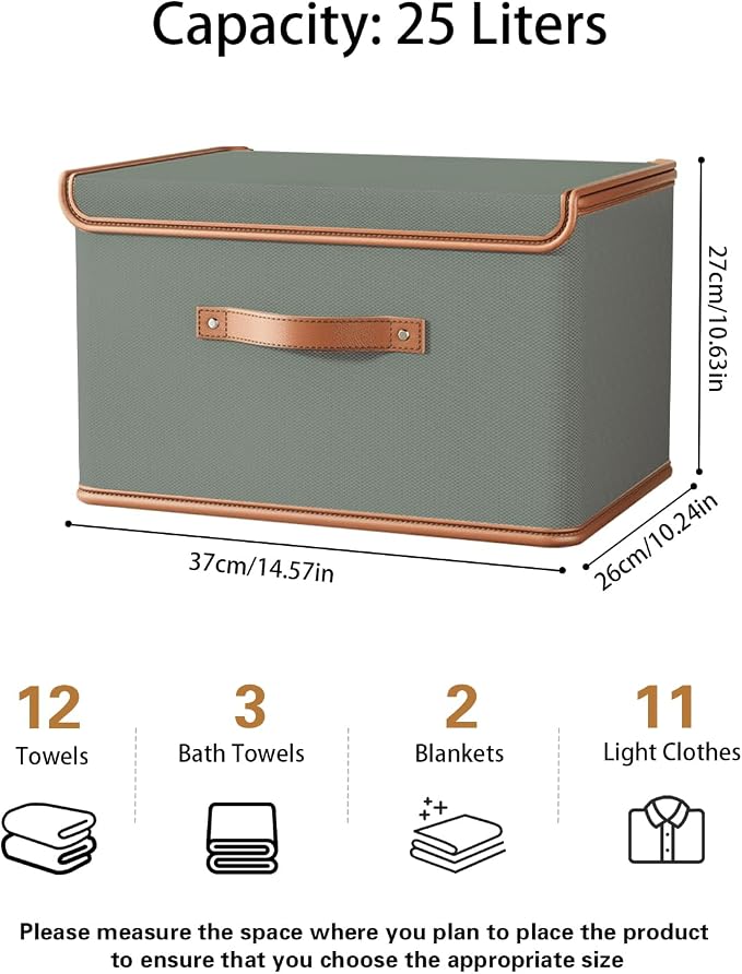 Tuza 4 Pack Storage Bins with Lids, Collapsible Closet Organizer Container, Fabric Organizer Box with Handles, Decorative Storage Boxes with Lids for Organizing Clothes, Blanket, Grey, Medium - Image 2