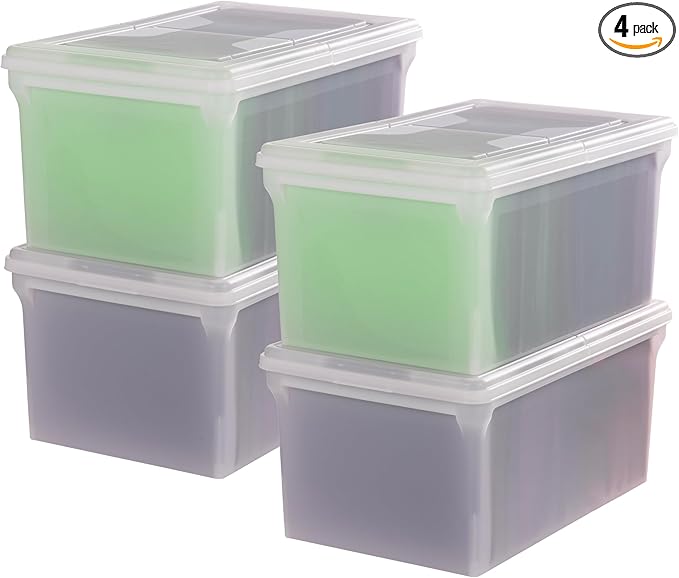 IRIS USA 4-Pack Snap File Box with Locking Lid, Black | Organize lesson plans, classroom files and teaching materials with convenient storage for teachers, schools and educators by IRISUSA
