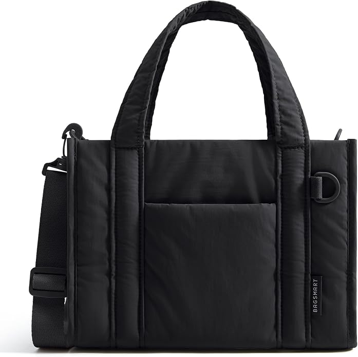 BAGSMART Boxy Tote Bag for Women, Crossbody Work Bag with Zipper | 3 Sizes Small Mini Tote Bag, Inner Tumbler Pocket Crush Bow Should Bag for Travel Work College by BAGSMART