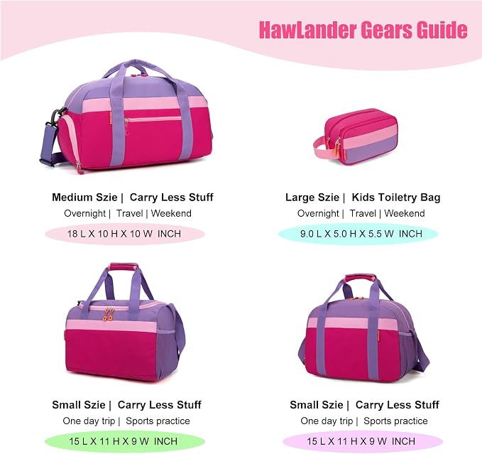 Large Kids Duffle Bag for Travel, Overnight or Weekend, R Purple | Roomy Size: 22.0"L x 12.0" H x 12.0"W, Made of Thick Polyester Fabric - Image 9