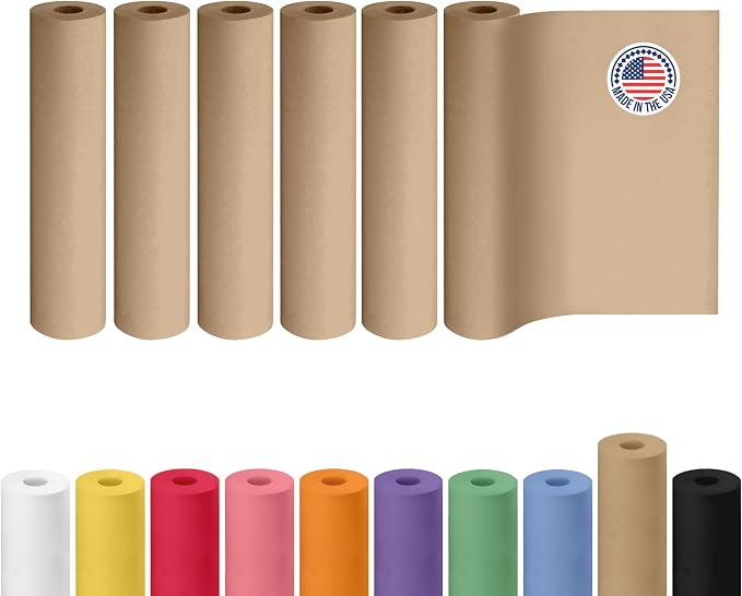 Brown Kraft Paper Roll 24" x 2160" (180 feet), Pack of 6 - USA-Made Brown Packing Paper 30lb Thickness for Moving, Shipping, Crafts/Arts - 100% Recycled Natural Wrapping Material by IDL Packaging by IDLPackaging