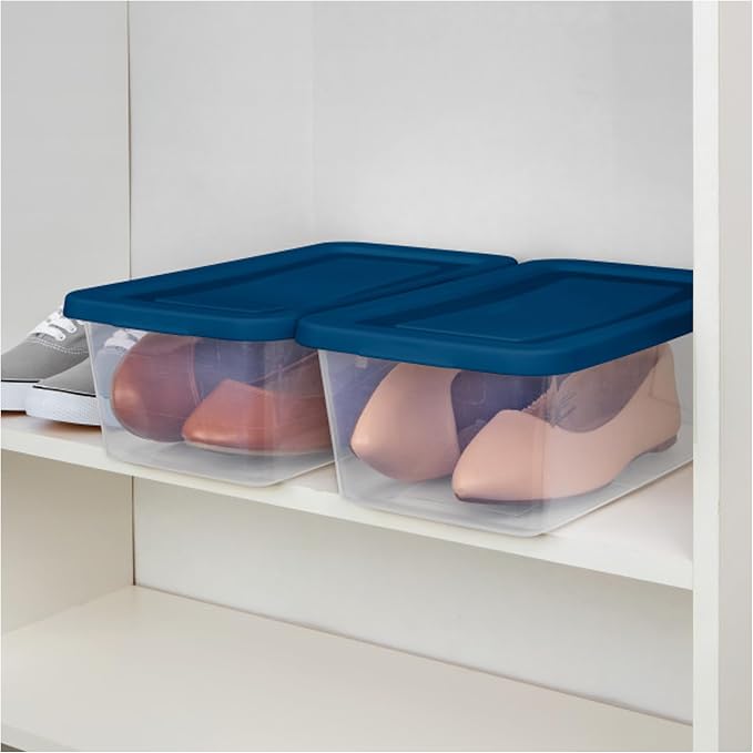 Sterilite Stackable 6 Quart Clear Home Storage Box with Handles and Blue Lid for Efficient, Space Saving Household Storage and Organization, 5 Pack - Image 6