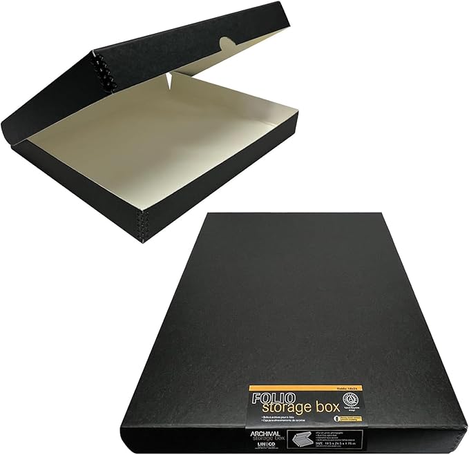 Lineco Clamshell Archival Storage Box, 18.5x24.5x1.75 In, Black, Pack of 2 | Acid-Free with Metal Edge Boxboard, Organize and Store Photos Documents Cards Negatives Magazine Prints Family Records DIY by Lineco