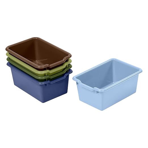 ECR4Kids Scoop Front Storage Bin, Multipurpose Organization, Earthtone, 5-Piece | Durable plastic, GREENGUARD Gold Certified, 1.2 gallon capacity, lightweight & nestable, built-in handle, classroom/home use by ECR4Kids