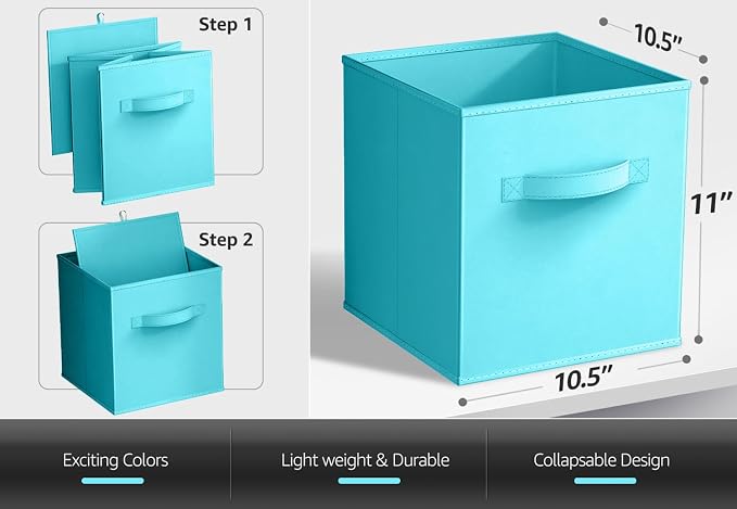 Sorbus Foldable Storage Cubes - 6 Fabric Baskets for Organizing Pantry, Closet, Shelf, Nursery, Playroom, Toy Box, Cubby - 11 Inch Dual Handle Collapsible Closet Organizers and Storage Bins (Aqua) - Image 3