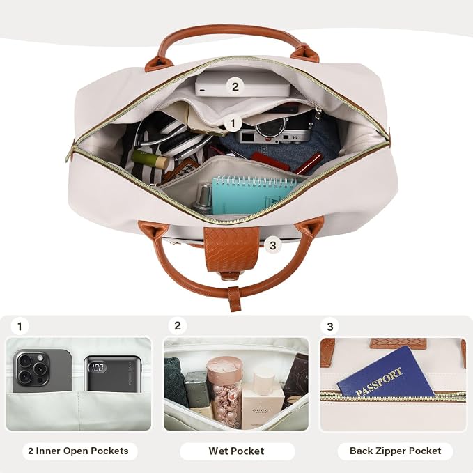 Leather Weekender Bags for Women, Travel Duffel Bag PU Overnight Bag Carry On Tote Bag with Shoe Compartment Wet Pocket - Image 2