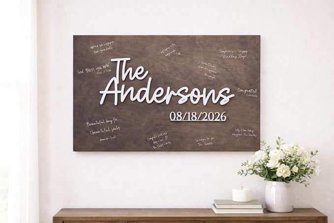 Personalized Last Name Guest Book, Unique Guest Book Sign, Custom Alternative Guest Book, Wooden Guest Book, Wedding Ceremony Guestbook Sign (Design 5) - Image 8