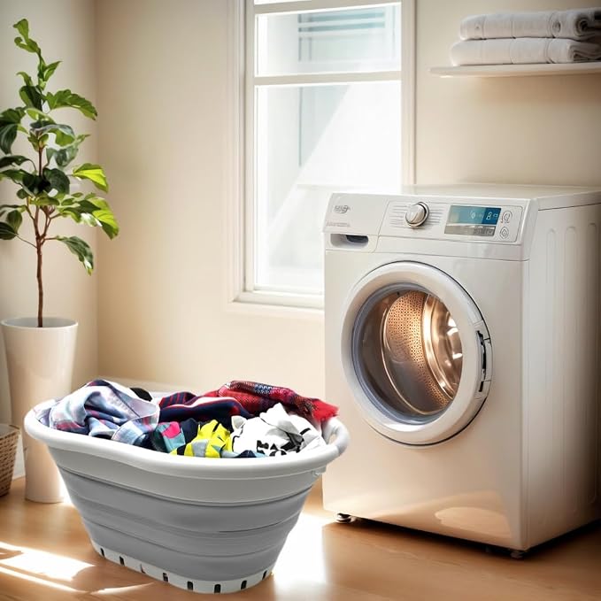 SAMMART 36L (9.5 gallon) Set of 2 Collapsible 3 Handled Plastic Laundry Basket-Foldable Pop Up Storage Container/Organizer-Space Saving Basket (2, Grey/Grey) - Image 4