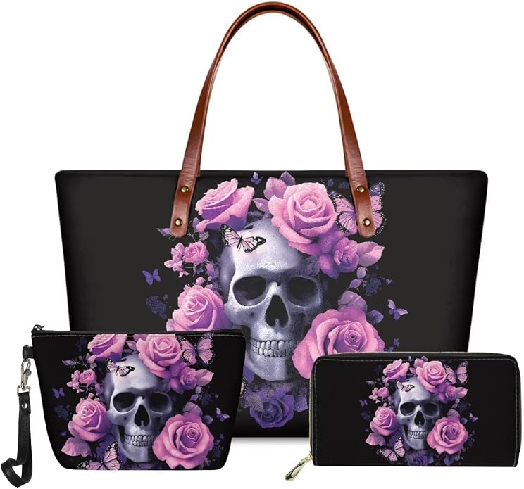 GIFTPUZZ Women Top Handle Bags Handbags with Zipper Leather Wallet Cash Card Phone Holder and Makeup Bag Set 3pcs by GIFTPUZZ