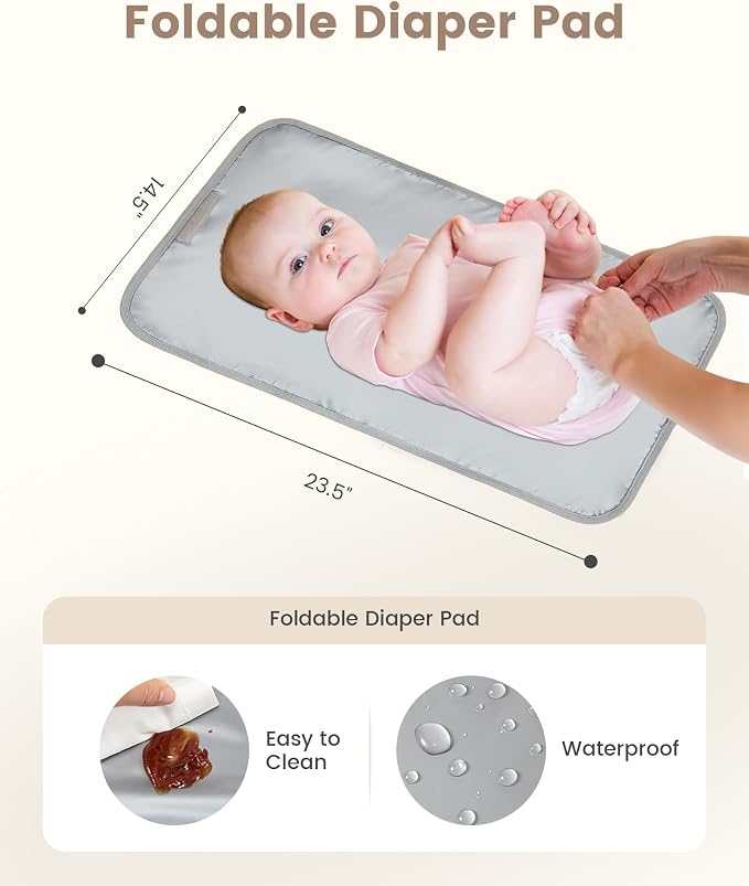 LOVEVOOK Diaper Bag Backpack, Large Capacity Portable Baby Bag with Foldable Diaper Changing Pad, Waterproof Baby Diaper Bags Gift for Mon Dad, Ivory Khaki - Image 7