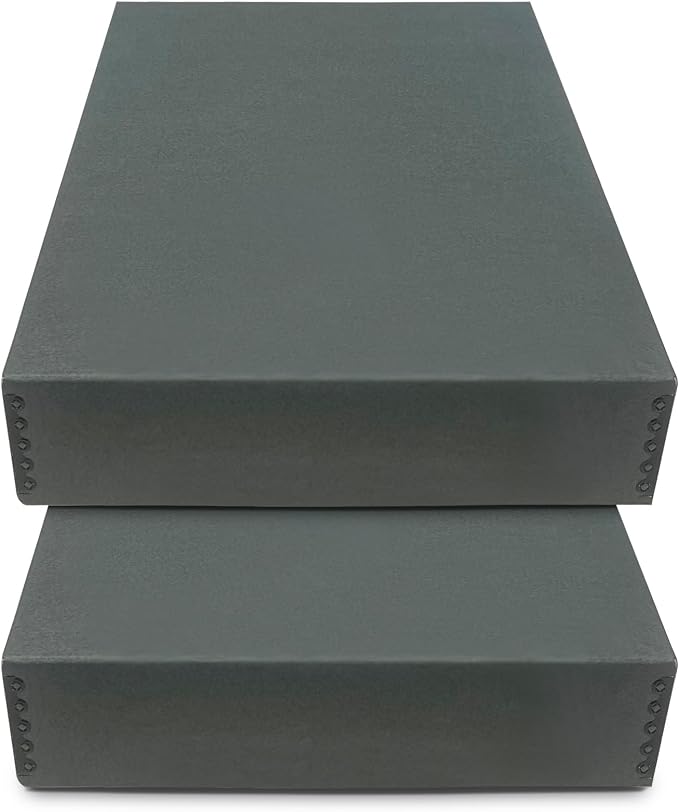 Golden State Art, Archival Storage Box, Gray, 14.75x18.75x3 Inch, Pack of 2 | Acid-Free Museum Box with Metal Edge Corner, for Storing Artwork Photos Documents Prints Arts And Crafts by GoldenStateArt