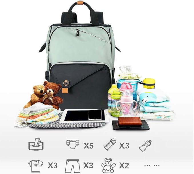 Hap Tim Diaper Bag Backpack,Large Capacity Travel Back Pack Maternity Baby Nappy Changing Bags, Double Compartments with Stroller Straps,Waterproof,Grey Black(US7340-GB) - Image 2