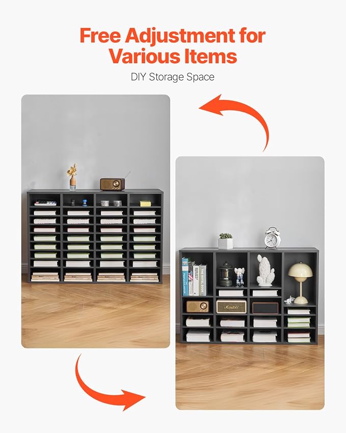 VEVOR Literature Organizer, 36 Compartments Office Mailbox with Adjustable Shelves, Wooden Mailbox Sorter Medium Density Fiberboard Office Home Classroom Storage for Files, Documents, Papers, Grey - Image 8