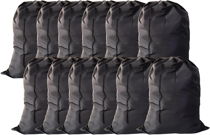 Extra Large Laundry Bag 30"x40" 12 Pack Black | Drawstring Bags, For Family, College, Dorm & Apartment, Heavy Duty, Reusable Storage Set - Image 2