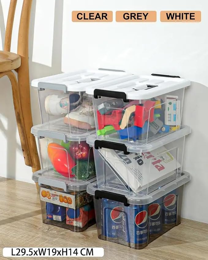 NUMIFUN Plastic Storage Bins With Lids 6 Pack Storage Organizer Bins, 7 Quart Stackable Storage Bins with Lids and Black Handle Buckle Easy for Home Office Organization, White - Image 6