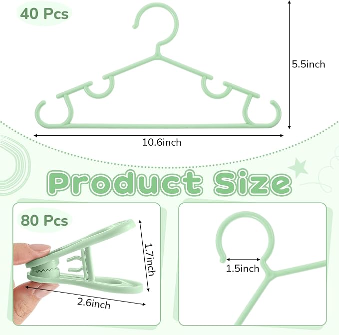 Hsei Baby Hanger with Clip for Pant,120 Packs Total,Mint Green,10.6 Inch | 40 Kids Plastic Hanger with 80 Clips for Newborn, Nursery, Daycare, Preschool, Closet, Wardrobe Organizer for Baby Shower - Image 2