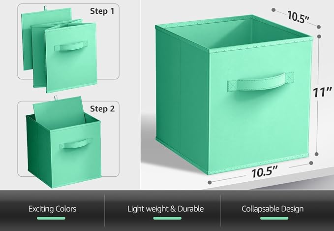 Sorbus Foldable Storage Cubes - 6 Fabric Baskets for Organizing Pantry, Closet, Shelf, Nursery, Playroom, Toy Box, Cubby - 11 Inch Dual Handle Collapsible Closet Organizers and Storage Bins (Teal) - Image 3
