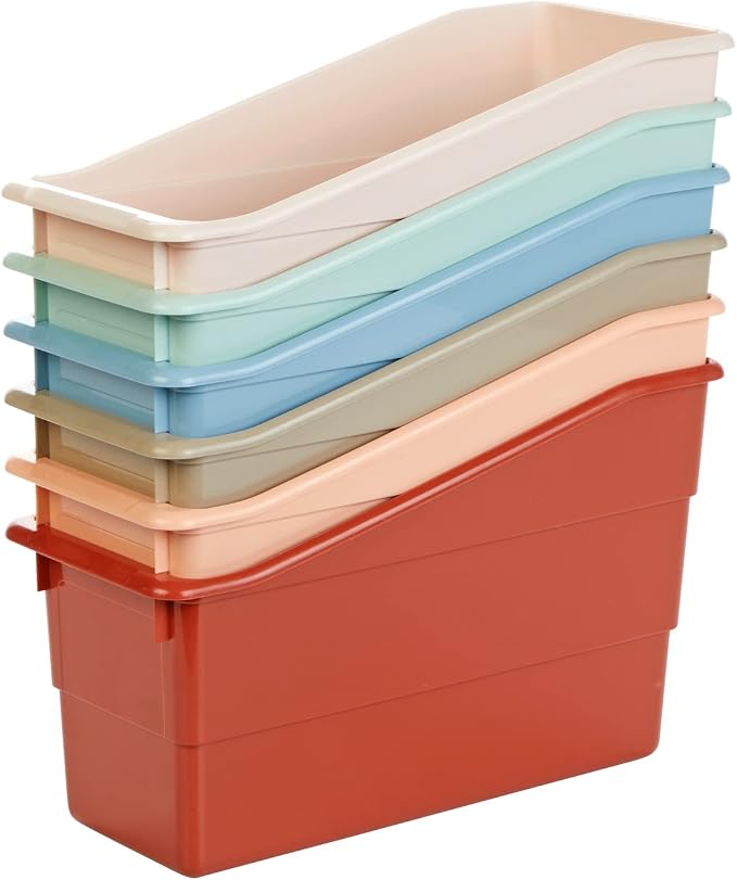 Really Good Stuff Durable Book & Binder Holders, Set of 6 Boho Colors | Plastic Storage Bins for Classroom & Office, File Folder Organizer, Magazine Holder, Book Display - Image 6