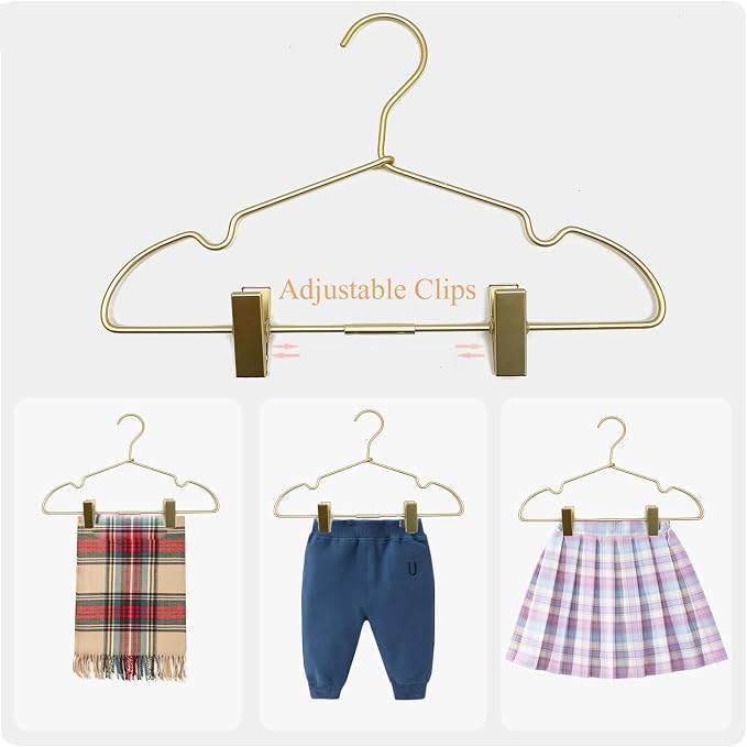 Gold Metal 12.6" Baby Clothes Clips Hanger, 30 Pack Children Kids Coat Hanger Display and Storage,Heavy Duty Standard Metal Hangers with Non-Slip Design,Space Saving Organizer - Image 7