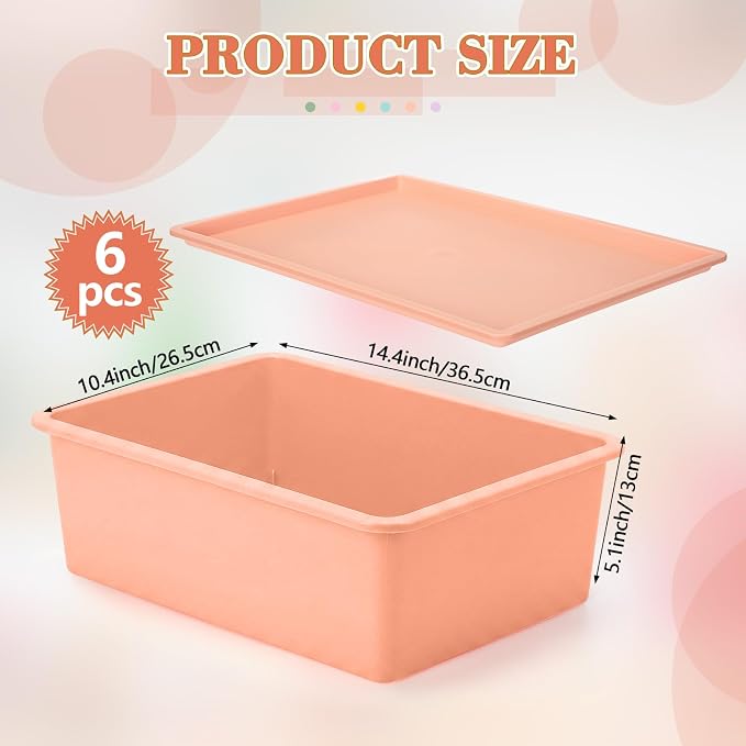 6 Pcs Large Plastic Storage Bins with Lids, Pastel | 14.4 x 10.4 x 5.1 Inch, Stackable Storage Containers, Decorative Cubby Organizer for Clothes Shelves Garage Closet Office - Image 2