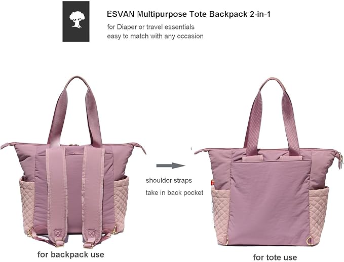 Diaper Tote Bag Totepack Backpack 2 in 1 for Women Multifunctional Large Capacity with Insulated Pockets Travel | Multifunctional - Image 3