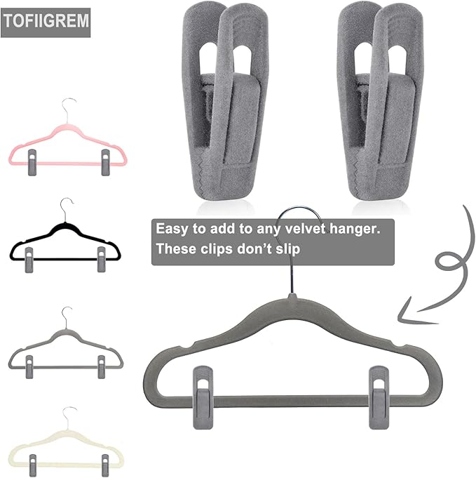 TOFIIGREM Grey Velvet Clips for Velvet Hangers - 20 PCS Gray Non Slip Velvet Hanger Clip, Pants Hanger Velvet Clips Fit for Slim Velvet Hangers, Clothes-pins for Grey Velvet Hangers - Image 3