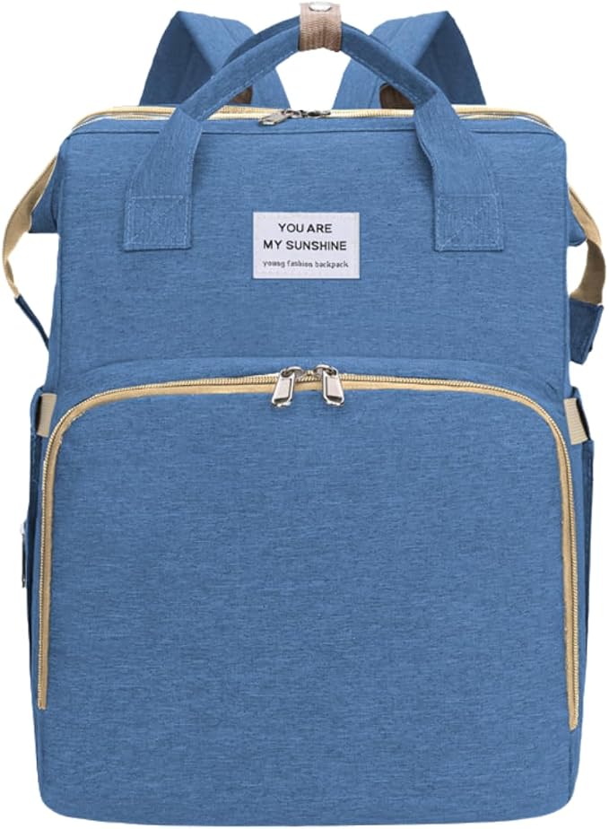 New foldable bed diaper backpack, waterproof and wear-resistant, large capacity, for travel, outings and daily use (blue) by Unknown