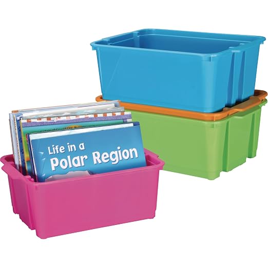 Really Good Stuff Stacking Bins, 14" x 10" x 5.75", 4-Pack, Neon | Stackable Storage Plastic Bins for Classroom Organization, Home Storage, Office & Hospital Supplies - Image 6