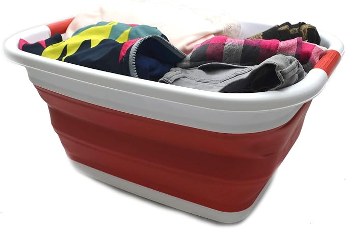 SAMMART Set of 2-31L (8.1 gallon) Collapsible Plastic Laundry Basket -Pop Up Storage Container-Portable Washing Tub - Space Saving Hamper/Basket, Water capacity: 23L (6 gallon) (2, Red) - Image 6