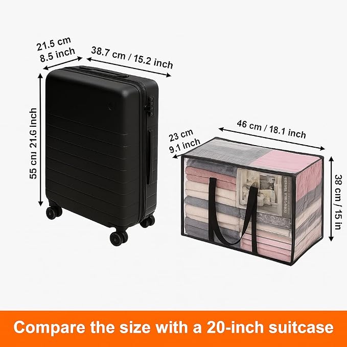 7 Pack Clear Clothes Storage Bags with Zipper 40L | Plastic Storage Bag, Foldable Closet Organizer, For Comforter Blanket Bedding Duvet Toys, Moving Bags - Image 3
