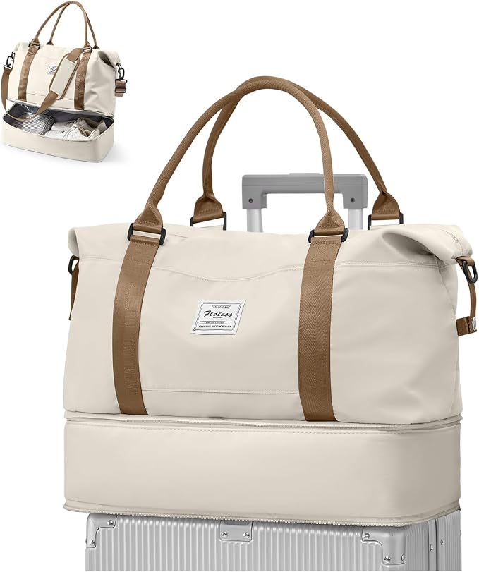 Travel Duffel Weekender Bag Women Tote Carry On Bags With Shoe Compartment | 18x14x8 inches Travel Overnight Bags with Trolley Sleeve for Airplanes Sport Tote Gym for Men Lightweight Daypack-Blackbrown by VECAVE