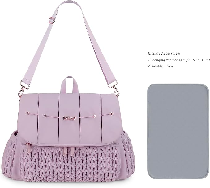 Lmbabter Diaper Bag Backpack Messenger Bag Travel Backpack Maternity Bags Stylish Baby Bag with Changing Pad for Mom (Purple) - Image 6