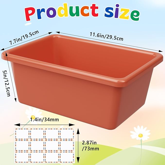 Huwena 6 Pcs Plastic Cubby Bins for Classroom, 11.6x7.7x5 in, with Labels | Stackable Book Bins with Handles, Organize Books, Art Supplies, Toys and Daily Items for Classroom, Office and Home Use - Image 2