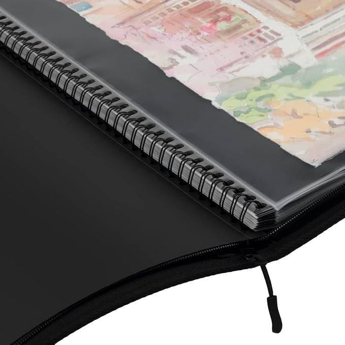 Picturesque Pro Presentation Case- Professional Art Portfolio Folder for Artwork up to 18x24- Vegan Leather Zippered Case, Archival Storage Solution w/Removable Spiral-Bound Book of 20 Clear Sleeves - Image 3