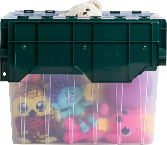 Akro-Mils KeepBox 18 Gallon Storage Container, Nesting and Stackable Plastic Storage Box with Lid Attached, Clear Tote for Garages, Closets, and Moving, 21" x 15" x 17", Clear/Green - Image 8