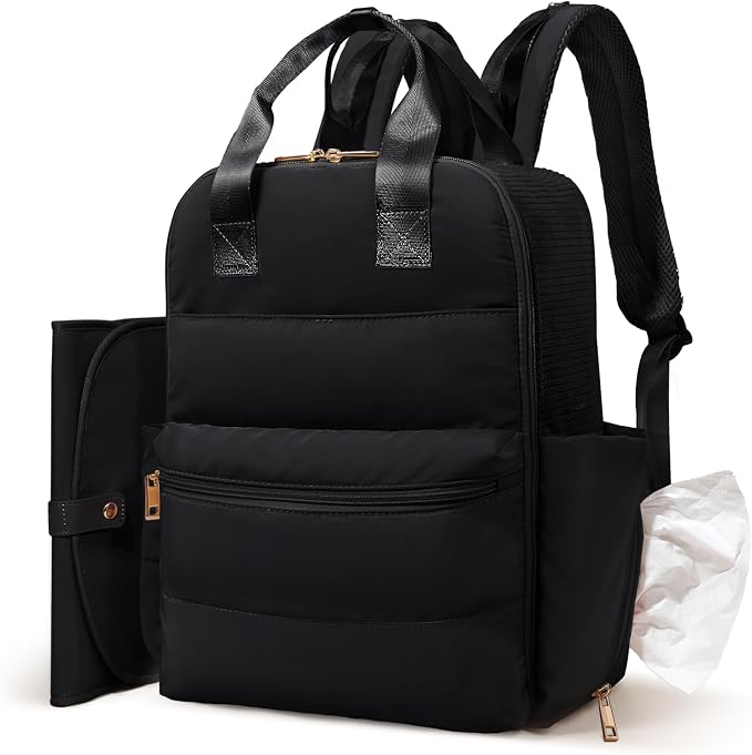 MOMINSIDE Diaper Bag Backpack - Baby Essentials Travel Tote - Baby Diaper Bag, Travel Essentials Baby Bag Diaper Bags with Changing Pad, Stroller Straps，15 Pockets,4 Insulated Pockets,Black by MOMINSIDE