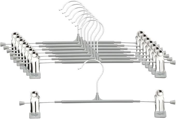 Pants Hangers with Clips - 8 Pack Heavy Duty, Non-Slip Adjustable Space Saving Skirt Hangers for Pants, Jeans, Shorts | Gray | 12 Inch by Unknown