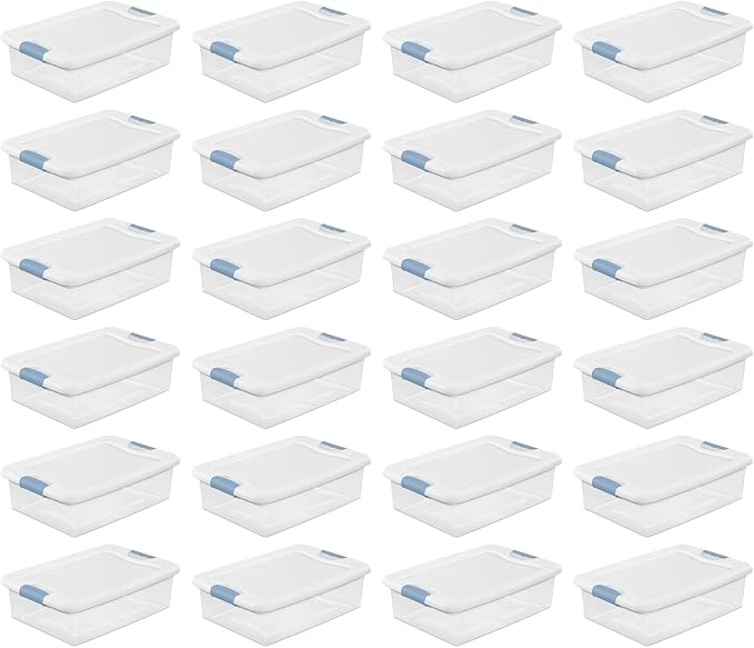Sterilite Latching Box with Lids for Home and Office, 32 Quart, 24-Pack | Heavy-Duty and Stackable Plastic Containers with Latches for Closet, Cabinet, Bedroom, Bathroom and Dorm Room Organization - Image 2
