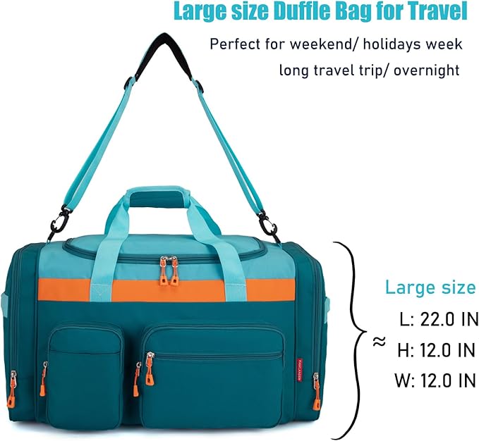 Large Kids Duffle Bag for Travel, Overnight or Weekend,Teal Blue | Roomy Size: 22.0"L x 12.0" H x 12.0"W, Made of Thick Polyester Fabric - Image 5