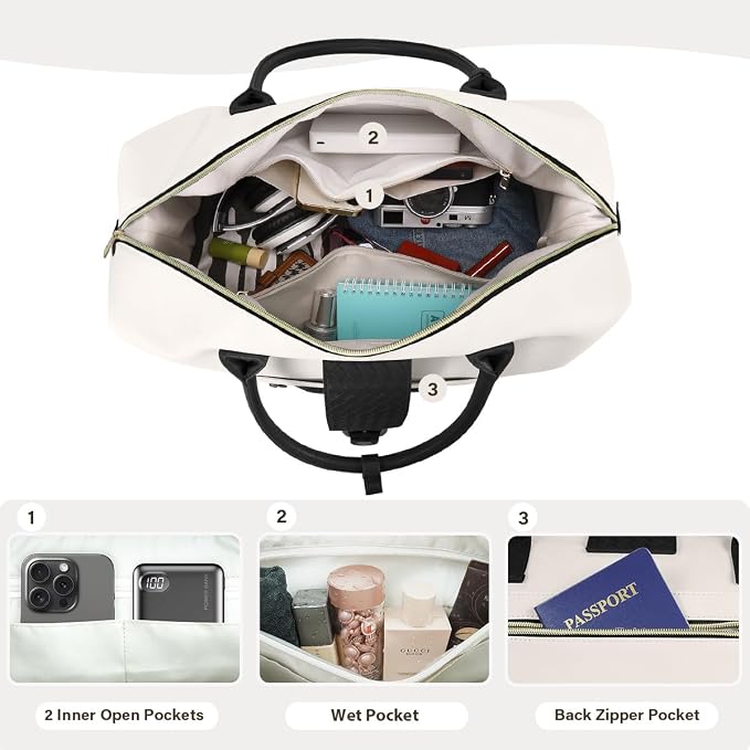Leather Weekender Bags for Women, Travel Duffel Bag PU Overnight Bag Carry On Tote Bag with Shoe Compartment Wet Pocket - Image 2