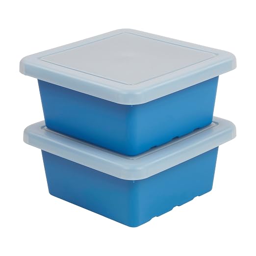 ECR4Kids Stackable Square Bins with Non-Snap Lids, Multipurpose Organization, French Blue, 2-Pack by ECR4Kids