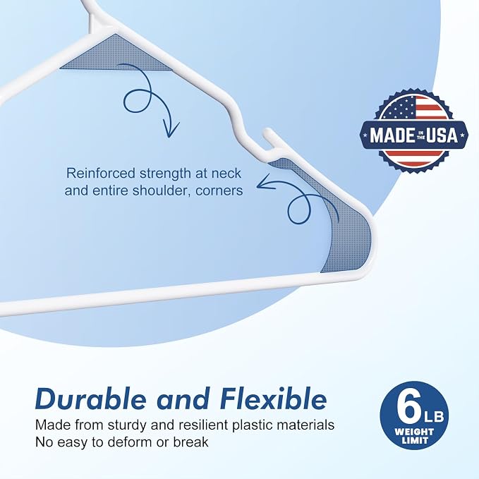 HOUSE DAY Black Plastic Hangers 100 Pack, Slim Space Saving Clothes Hangers | Durable Hangers for Shirts, Coats, Pants and Dresses, Non-Slip Notches Hold Straps, Bulk Pack for Whole-Home Closet Storage - Image 3