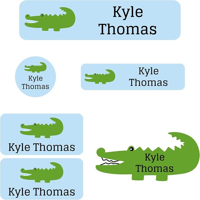Name Bubbles - Custom Daycare Name Labels (99 Labels - 5 Sizes) Personalized Waterproof Name Stickers for Clothing Tags, Toys, Books, Water Bottles, Lunch Boxes, School, and Shoes (Alligator) - Image 2